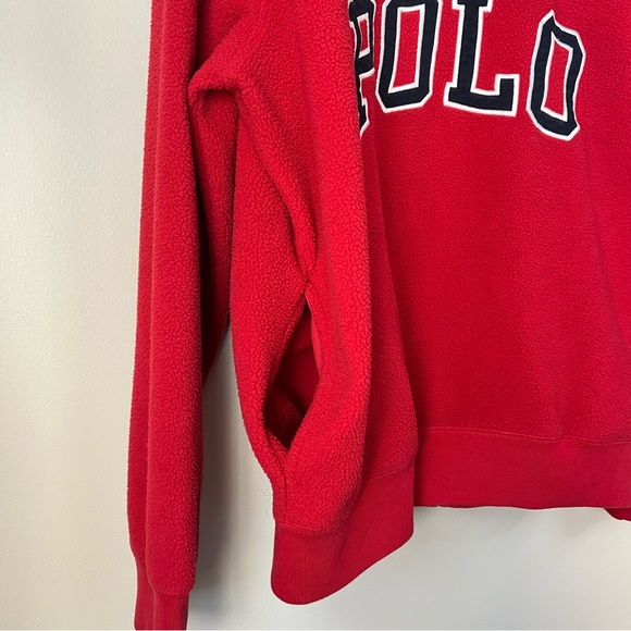 Polo Ralph Lauren Mens Large Red 1/4-Zip Fleece Pullover Sweater USA Flag Patch - Picture 12 of 15